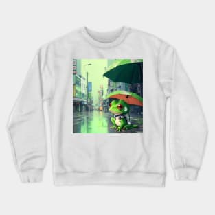 3D Art Frog in Japan street Kawaii Lofi rain Crewneck Sweatshirt